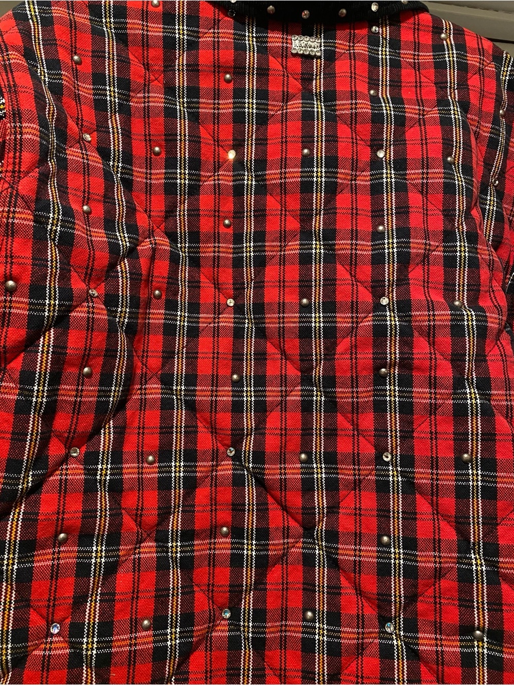 Supreme b. b. Simon Red Black Plaid Studded Quilted Jacket - Picture 12 of 15